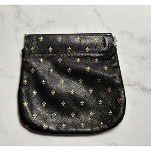 Scuola del Cuoio Firenze Black Leather Fleur-de-Lis Squeeze Coin Purse Italy